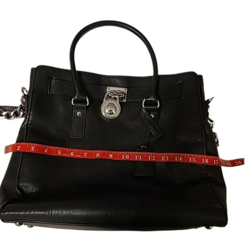 Michael Kors Black Saffiano Leather Hamilton Satchel Tote w/chain strap EUC